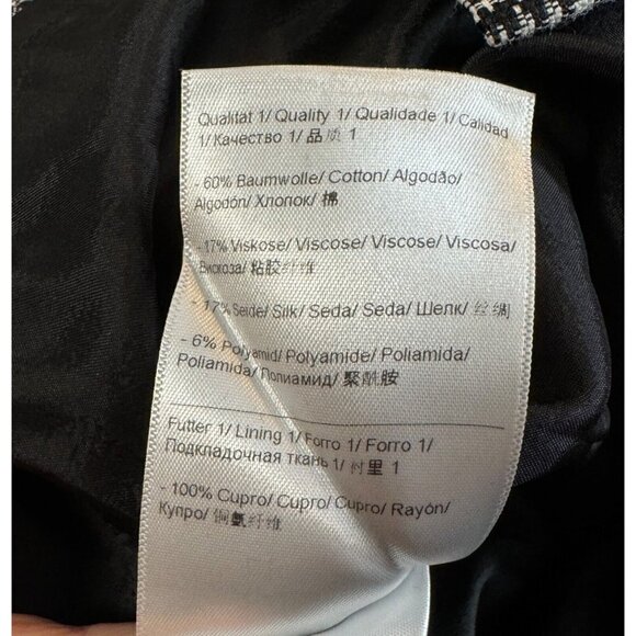 Escada 38 Sz 8 Black Ivory Plaid Tweed Fringed Textured Sheath Midi Dress V Neck - Picture 7 of 9